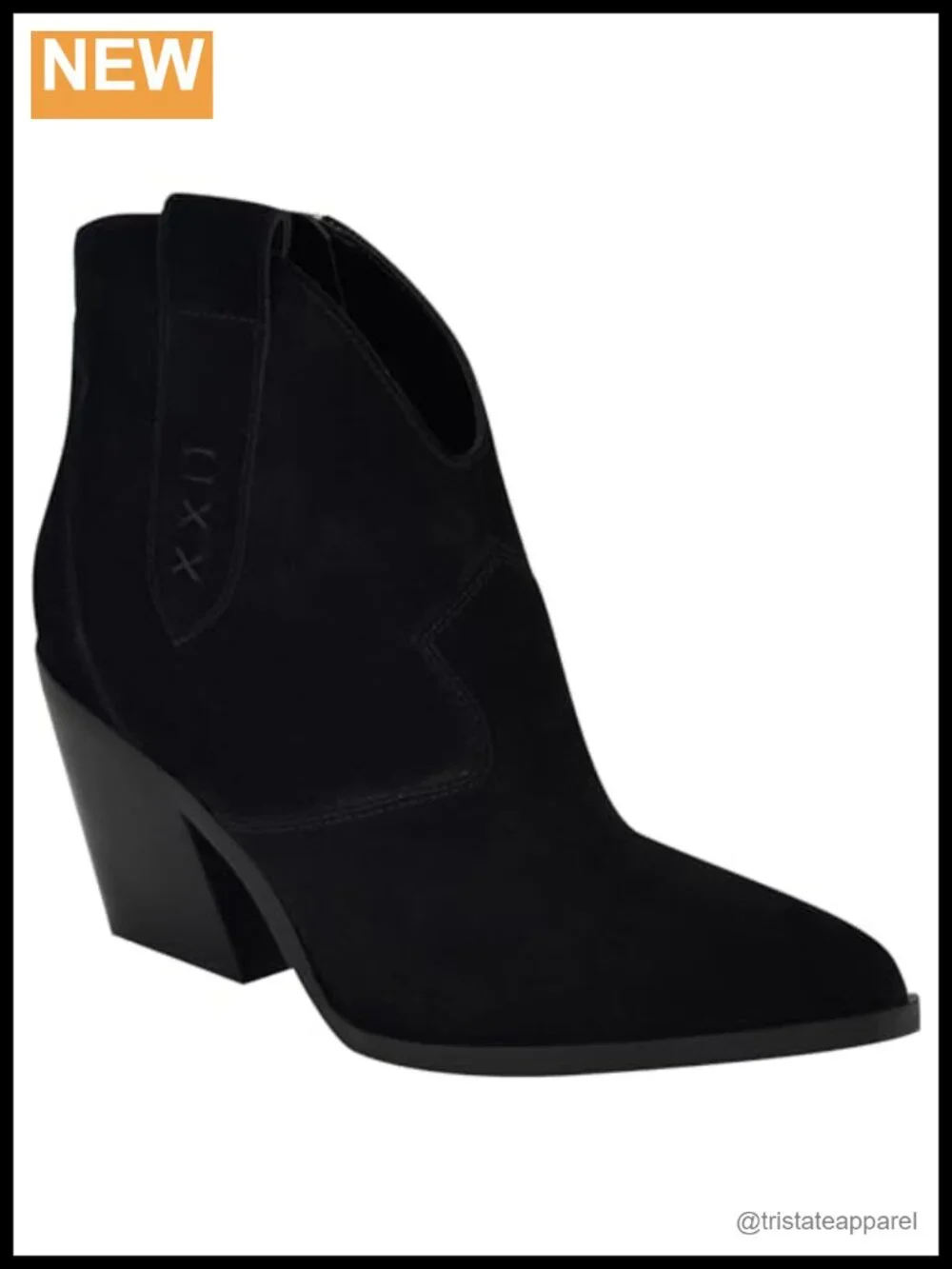 Nine West Pointed Toe Western Ankle Bootie Block Heel Suede Zip Boot